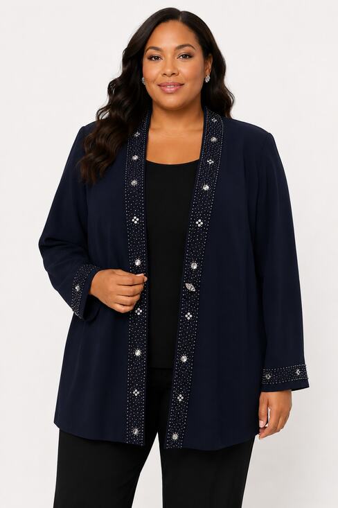 Maxie Klein Collections Jackets & Blazers - Maxie Klein Collections 24W Navy Embellished Evening Jacket Beaded Lady Blazer